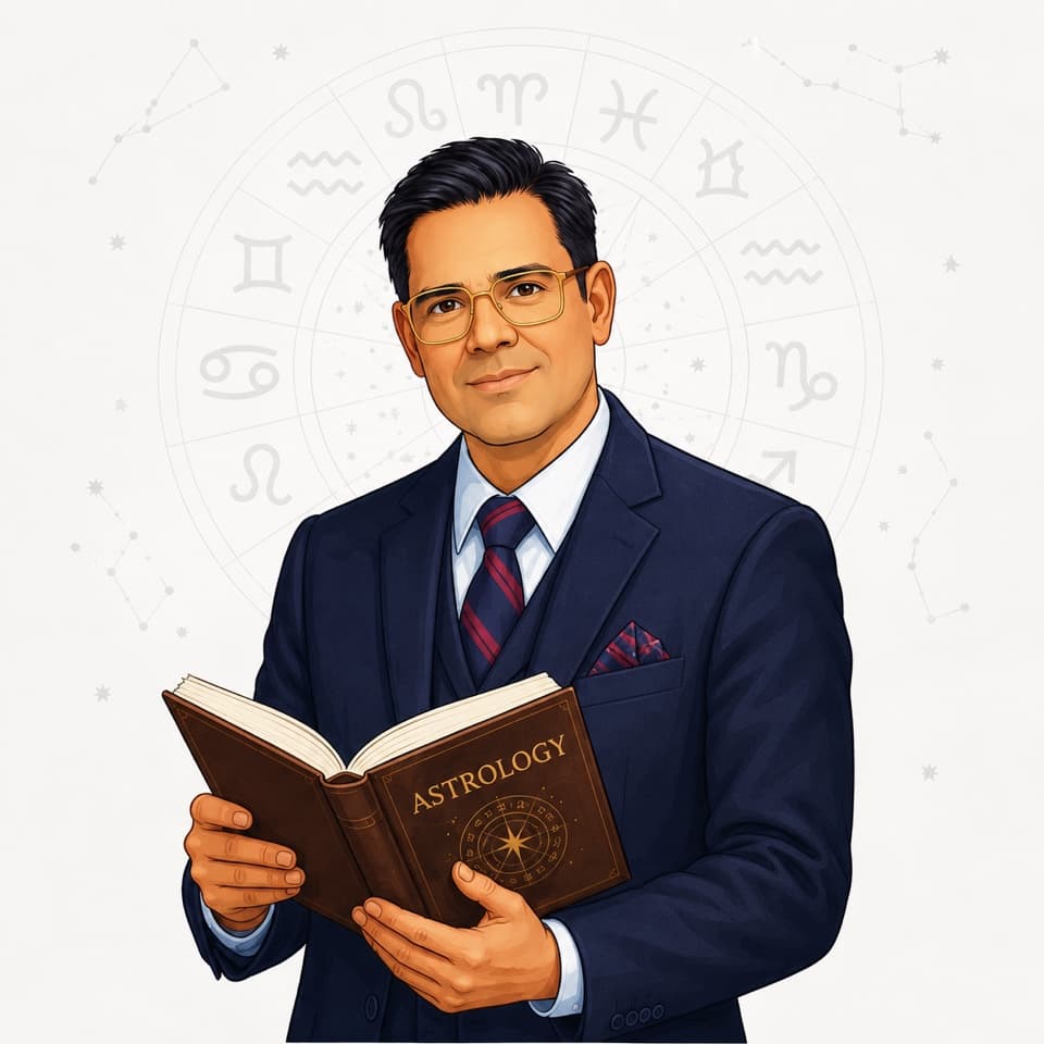 Astro Ratan — a calm Vedic astrologer reading from an open scripture.